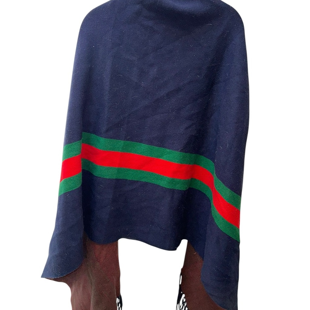 Elegant Navy green red stripes sleeved shrug wrap shawl scarf Fringe - Picture 2 of 3